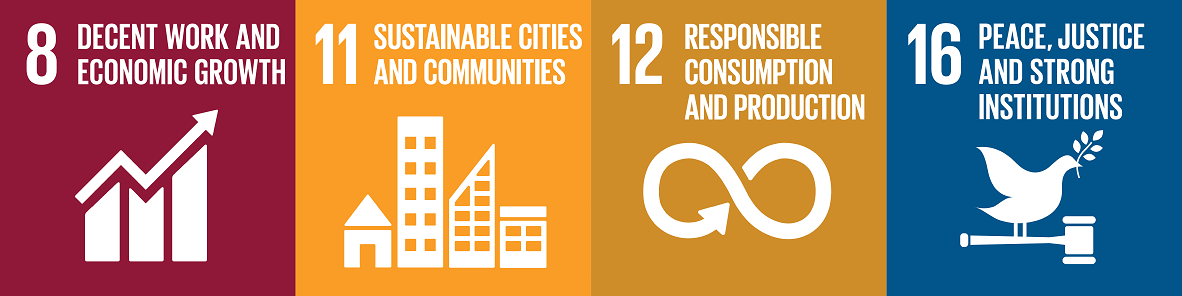 The University's purchasing procedures are working towards goals 8, 11, 12 and 16 of the United Nations Sustainable Development Goals.