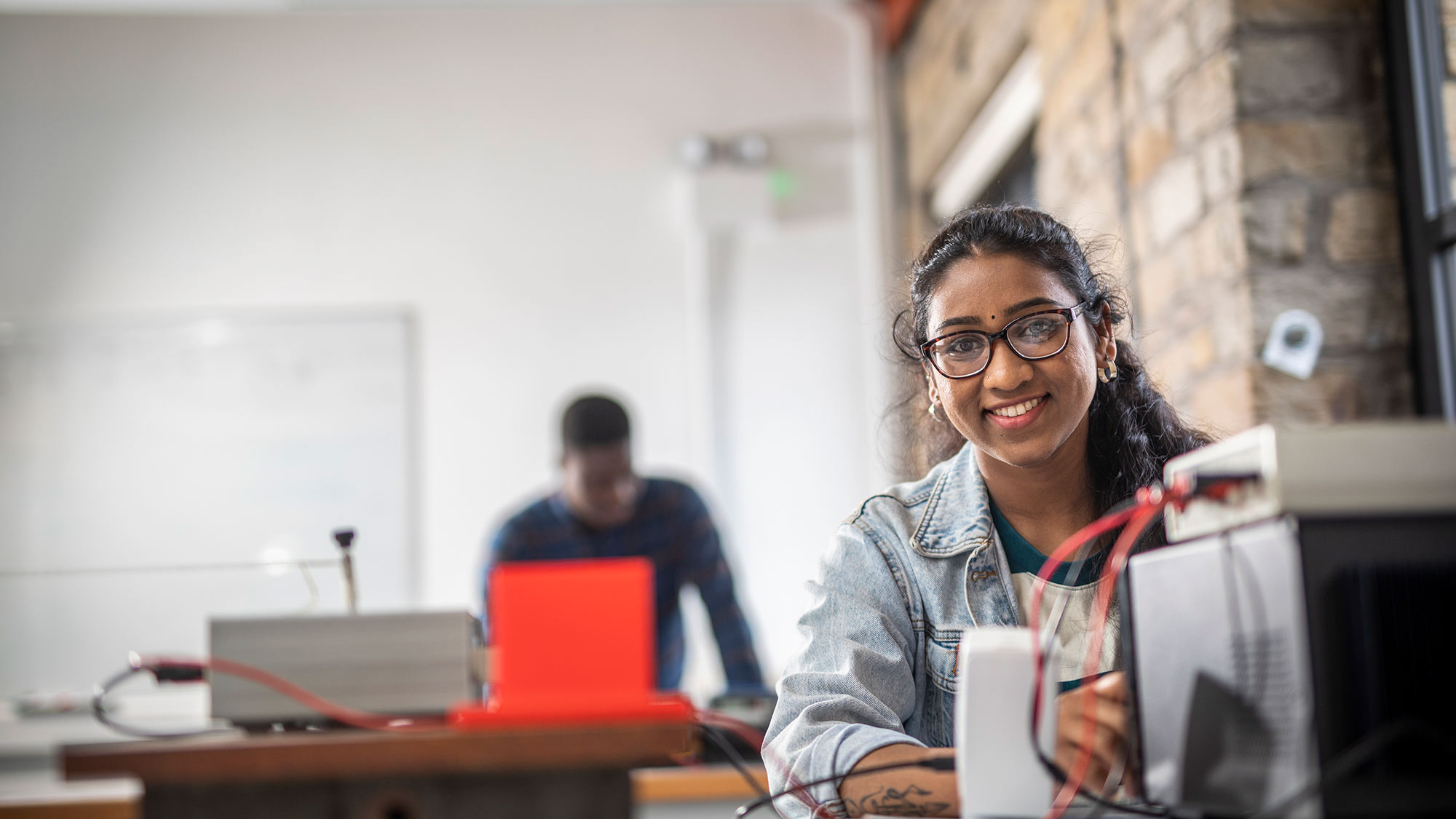 A student from Computing and Engineering working in the Engineering lab. 
