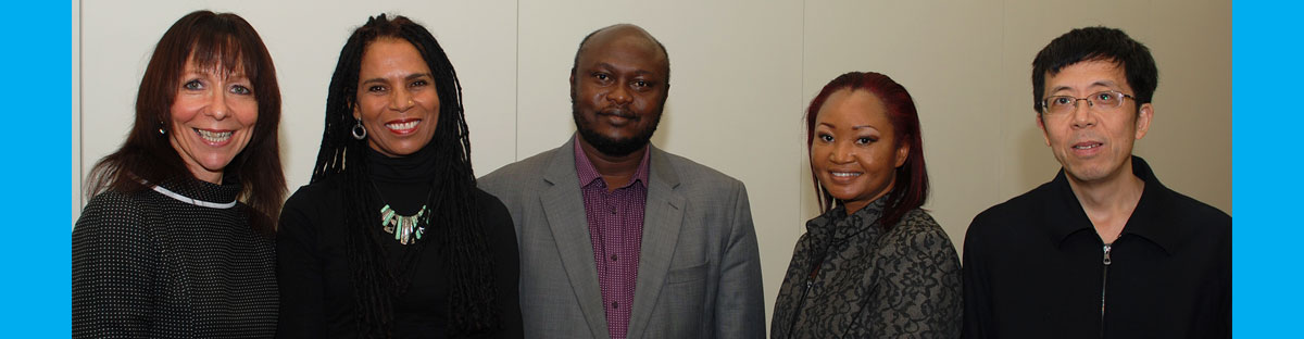 Pictured with the Project's Principal Investigator Adele Jones (second left) are Country Director's Gill Kirkman (UK), Eric Ochen (Uganda), Christine Fray-Aiken (Jamaica) and Zhen Liu (China).